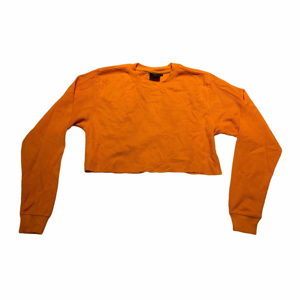 Cropped Orange Waffle Knit Top